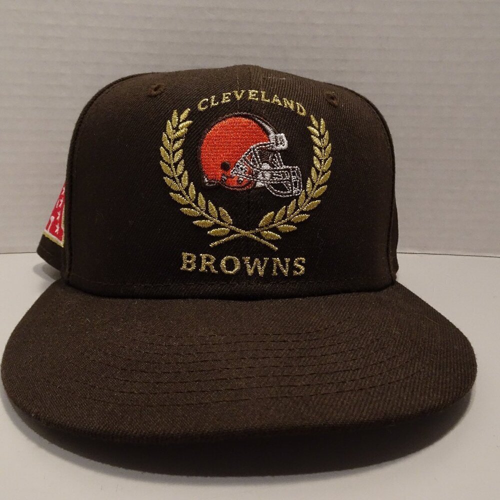 CLEVELAND BROWNS NEW ERA 59FIFTY FITTED HAT AFC Size 7 1/4 Gold Leaves